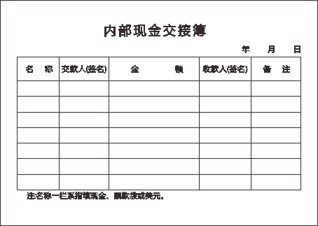 内部现金交接簿