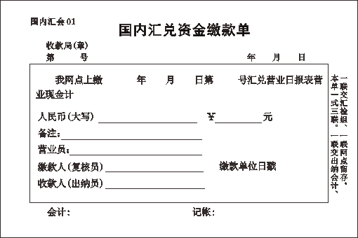 国内汇会01/国内汇兑资金缴款单