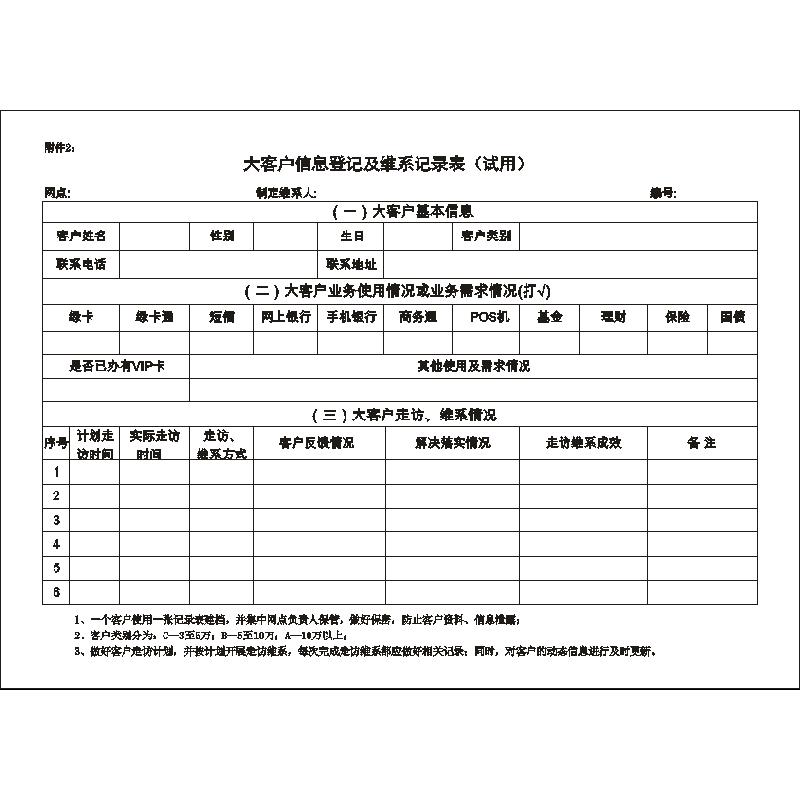 大客户信息登记及维系记录登记簿（试用）