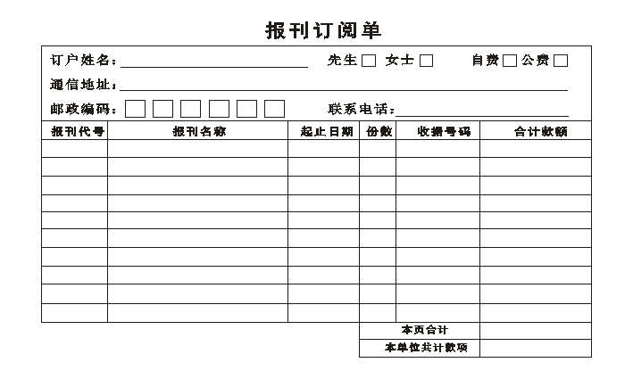 报刊订阅单