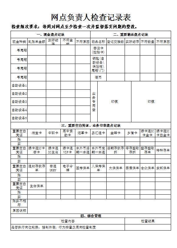 网点负责人检查记录簿