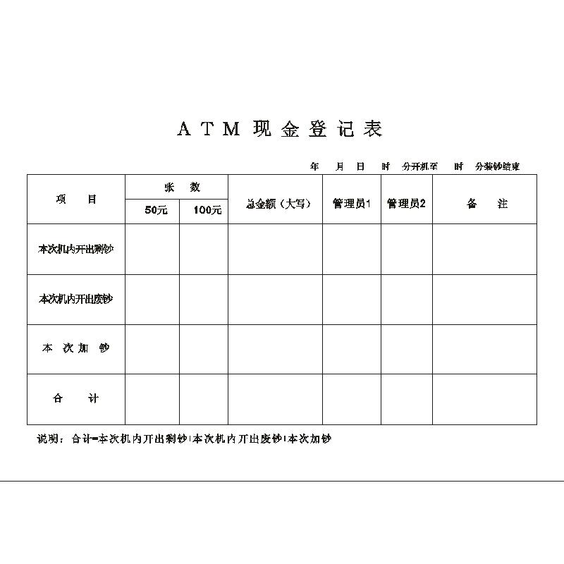 ATM现金登记簿